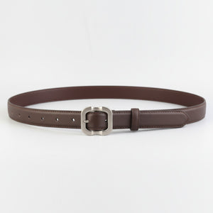 Brown cowhide leather belt with matte silver buckle