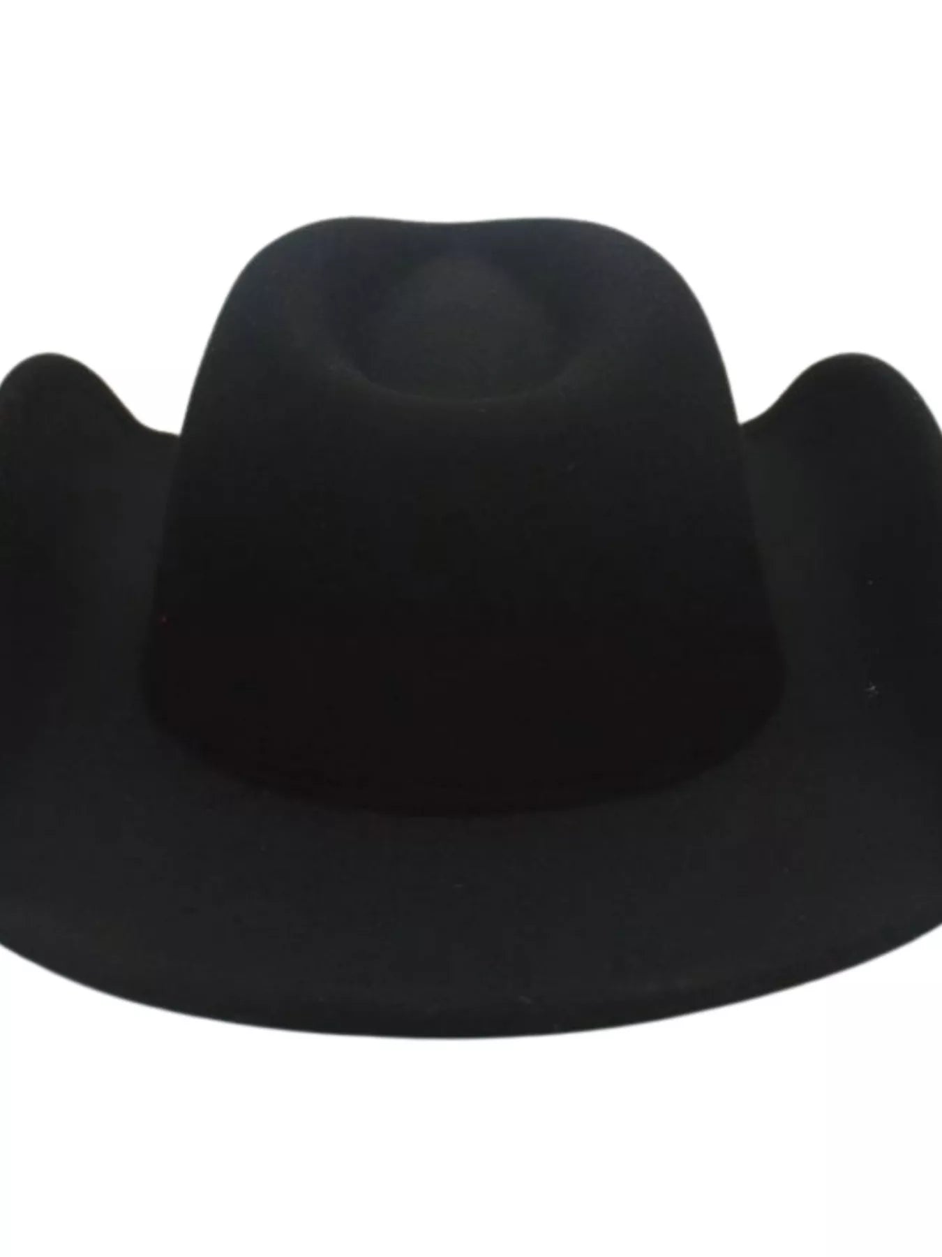 Black polyester cowboy hat with classic shape and wide brim