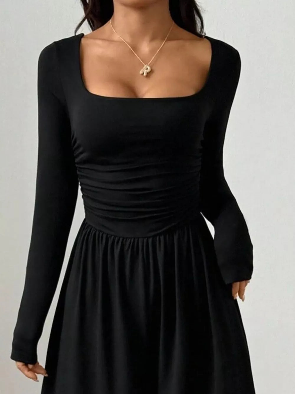 Ruched Square Neck Wide-leg Jumpsuit in Brown, side view