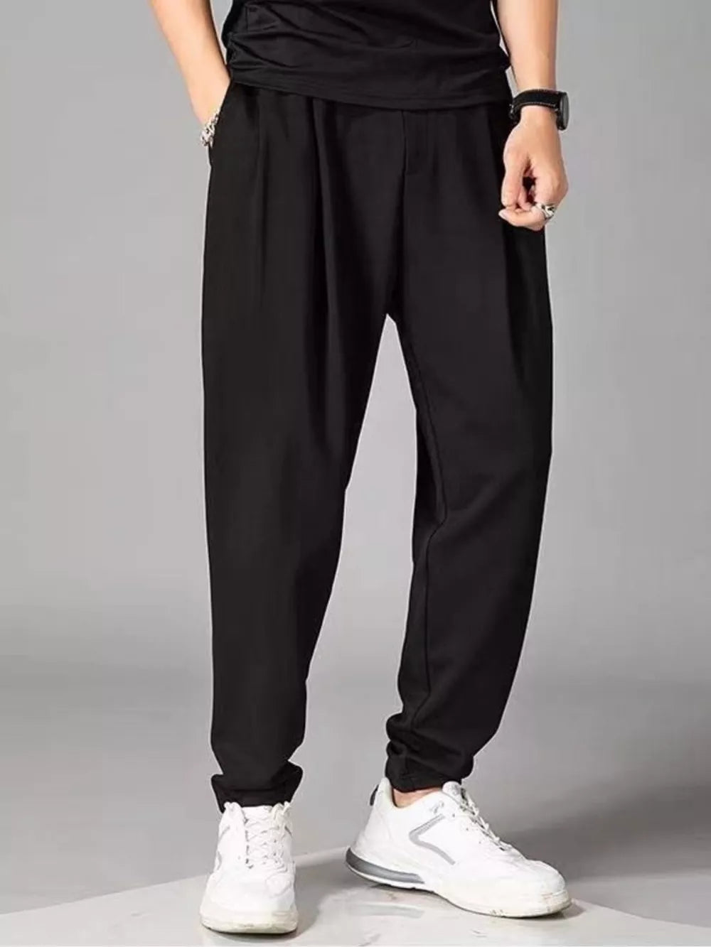 Men's Plus Size Loose Fit Joggers in Black, front view