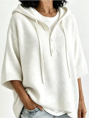 Striped Hooded Sweater With Button Detail in Blue, view 22