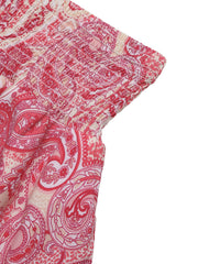 Paisley print smocked crop top with frill detail in red and cream.