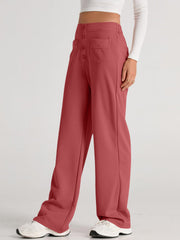 Button-front wide leg trousers in Orange-Red with flap pockets.