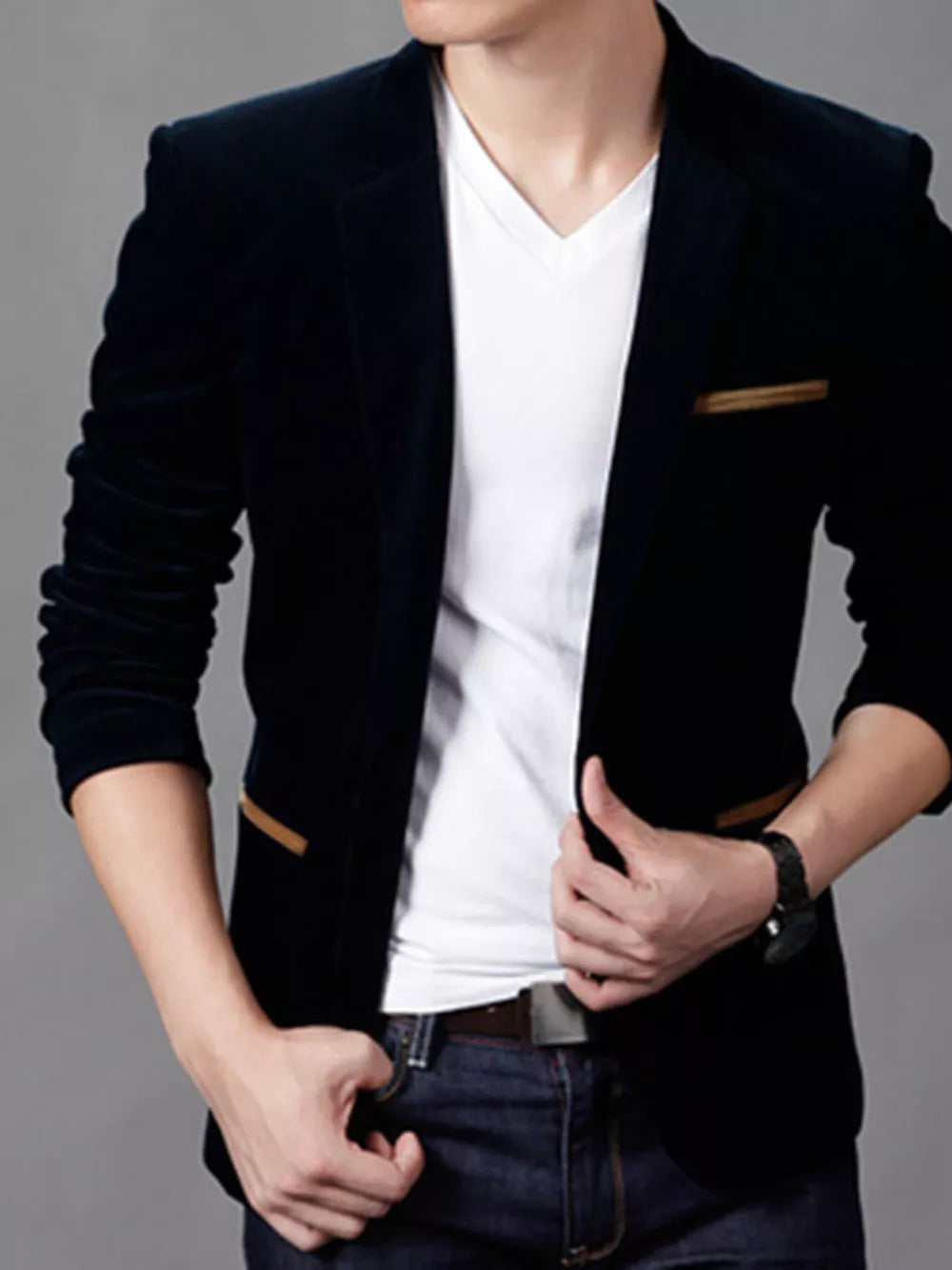 Men's Plus Size Slim Fit Velvet Blazer, side view