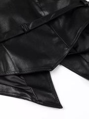 Belted Leather Jacket With Shawl Collar in Dark Brown, view 15