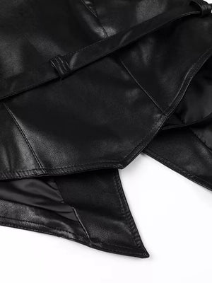 Belted Leather Jacket With Shawl Collar in Dark Brown, view 15