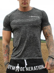 Dark Gray performance knit gym t-shirt with crew neck and short sleeves.