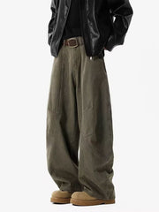 Men's vintage wide-leg sweatpants in Army Green with a relaxed fit and panel detailing.