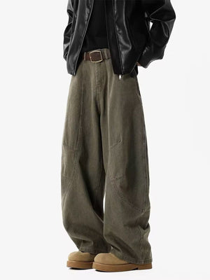Men's vintage wide-leg sweatpants in Army Green with a relaxed fit and panel detailing.