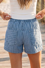 Striped High-waisted Denim Shorts, model styling view