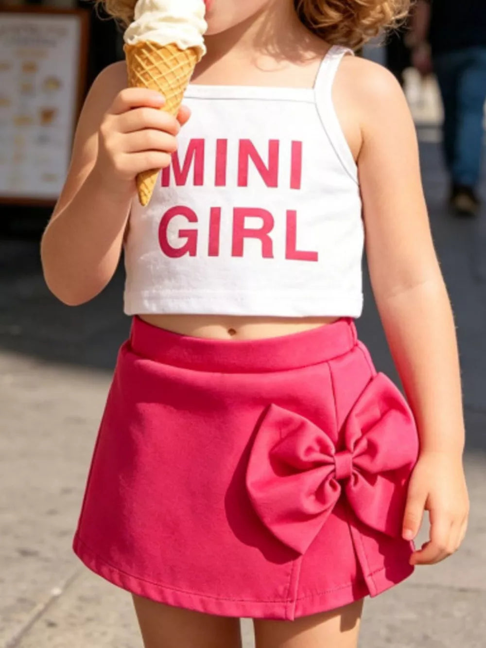 Children's Letter Graphic Cami And Bow Skort Set, front view