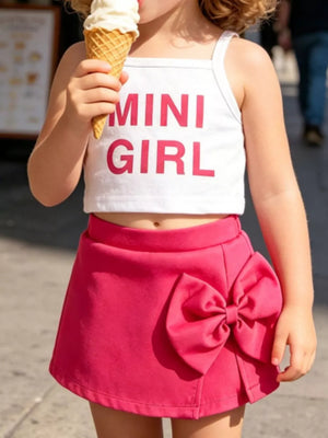 Children's Letter Graphic Cami And Bow Skort Set, front view