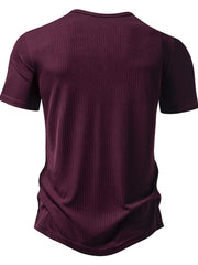 Men's burgundy ribbed short-sleeve Henley t-shirt