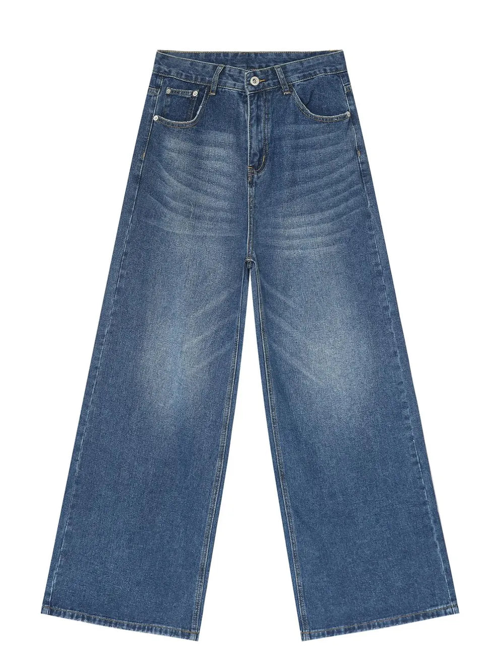 Wide-leg jeans in light blue denim with vintage wash and relaxed fit.