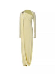 Elegant Draped Maxi Dress With Silver Accent