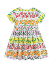 Playful Fruit Print Tiered Dress