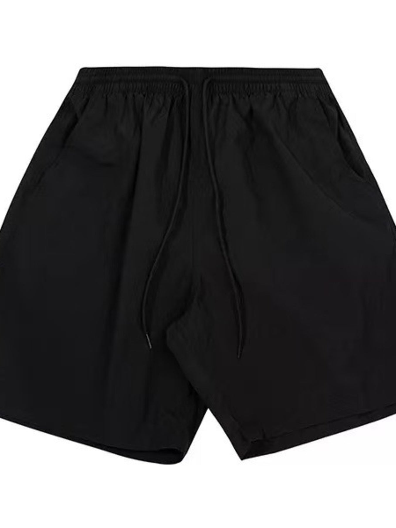 Men's black lightweight drawstring shorts with pockets