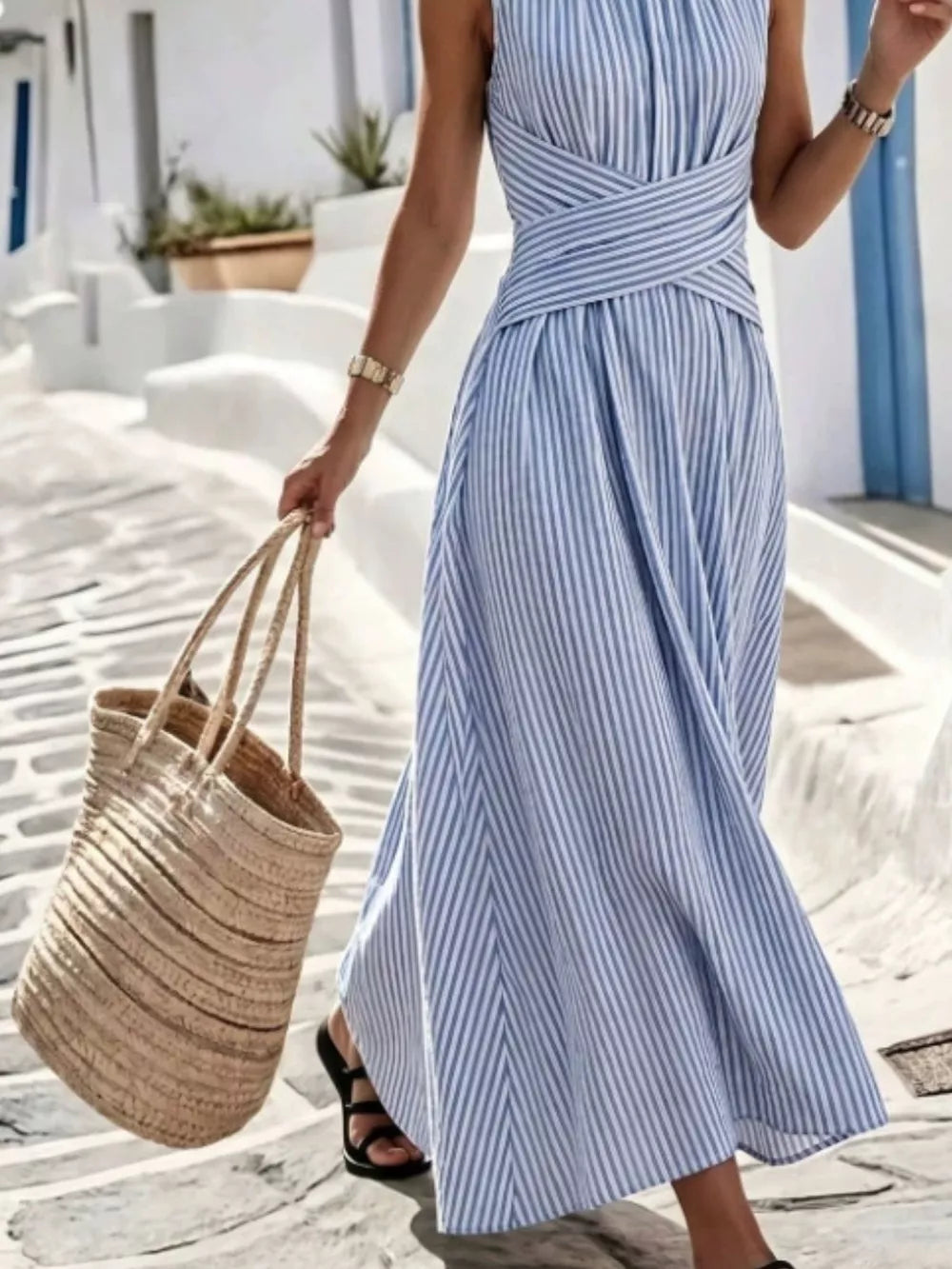 Full Size Striped Sleeveless Maxi Dress in Pink, side view