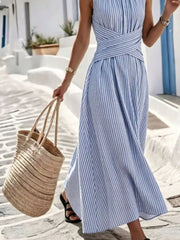 Full Size Striped Sleeveless Maxi Dress in Pink, side view