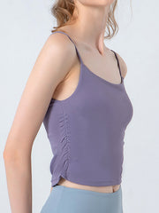 Lavender cami crop top with side ruching detail and spaghetti straps