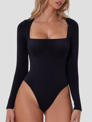 Black long sleeve bodysuit with a square neckline