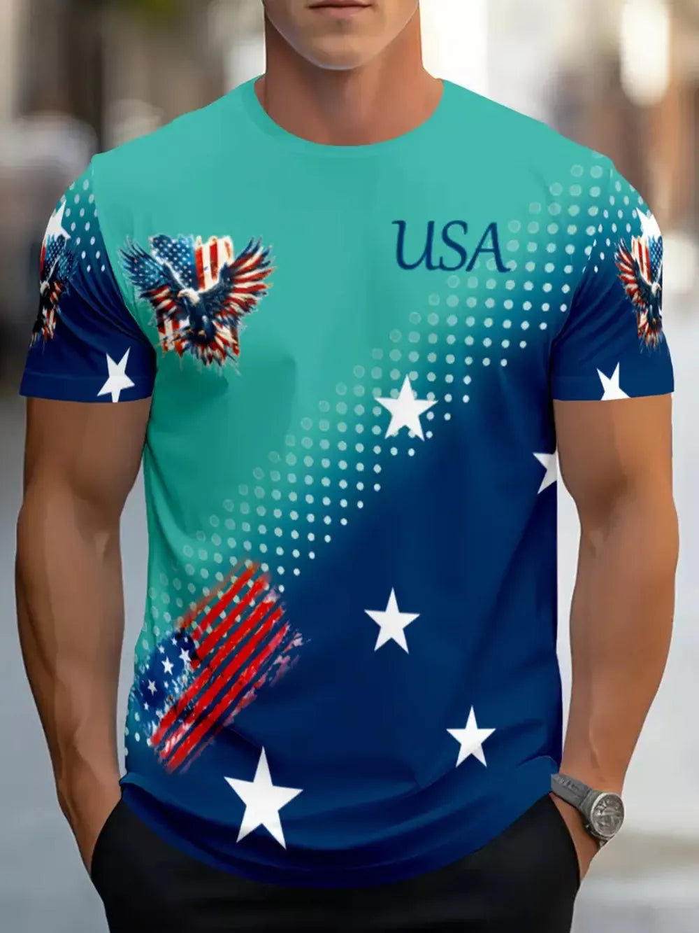 Men's Patriotic Eagle Usa Graphic T-shirt Plus Size, side view