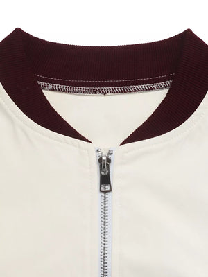 Contrast Trim Zip Up Jacket in White, product detail