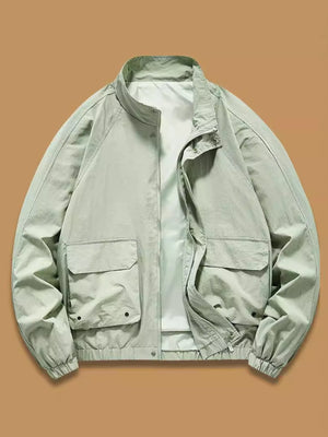 Lightweight men's zip jacket in Bean Green with stand collar and four front pockets.