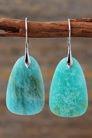 Amazonite teardrop dangle earrings in aqua with natural stone variations.