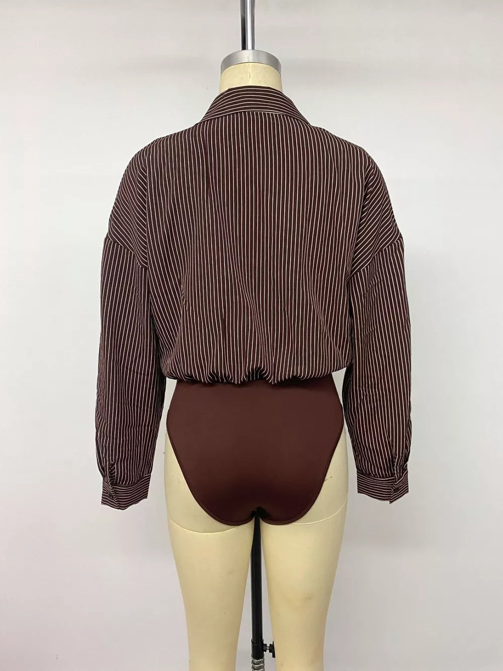 Striped Button-up Bodysuit in Brown, view 15