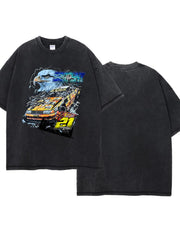 Black oversized tee with vintage race car and eagle graphic print