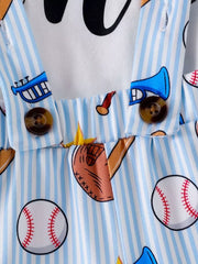Children's Baseball Bodysuit And Suspender Set in Light Blue, close-up detail