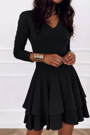 Layered Long Sleeve V-neck Mini Dress, view 14