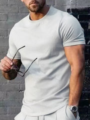 Men's light gray cotton crew neck t-shirt with short sleeves