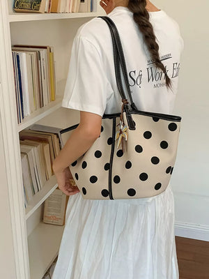 Polka Dot Shoulder Bag in White, close-up detail
