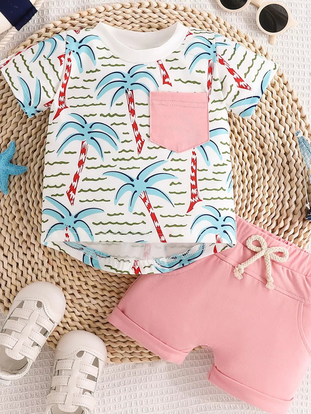 Children's Palm Tree Print T-shirt And Shorts Set in Caramel, view 11