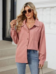 Dusty pink corduroy overshirt with button front and chest pockets