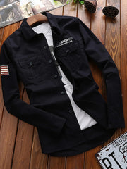 Men's Plus Size Long Sleeve Shirt in Khaki, close-up detail