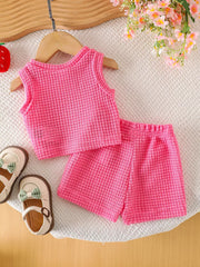 Children's Strawberry Tank And Shorts Set in Pink, fabric detail