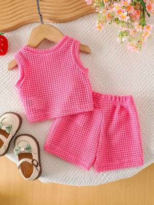 Children's Strawberry Tank And Shorts Set in Pink, fabric detail