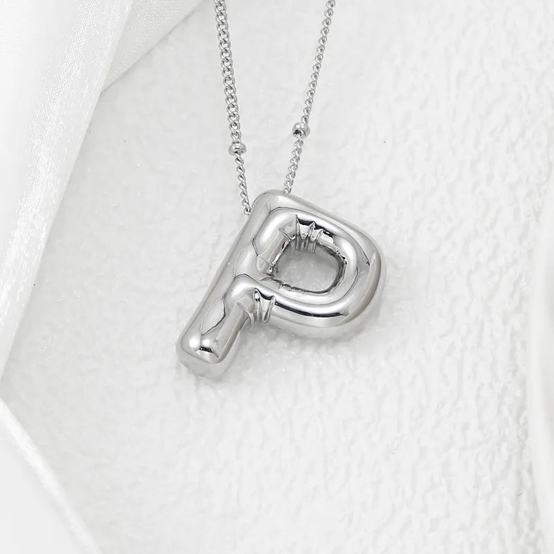 Silver letter P pendant necklace with beaded chain