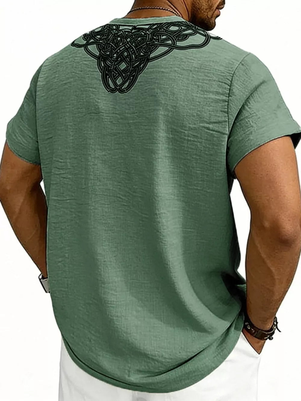Men's Notched Printed Short Sleeve Shirt Plus Size, product detail