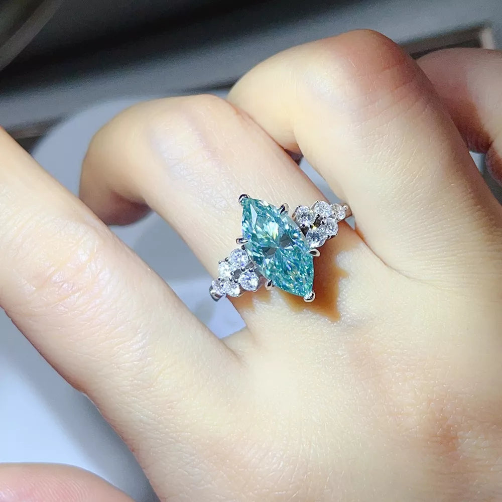 5 Carat Moissanite Solitaire Ring In Sterling Silver, close-up detail