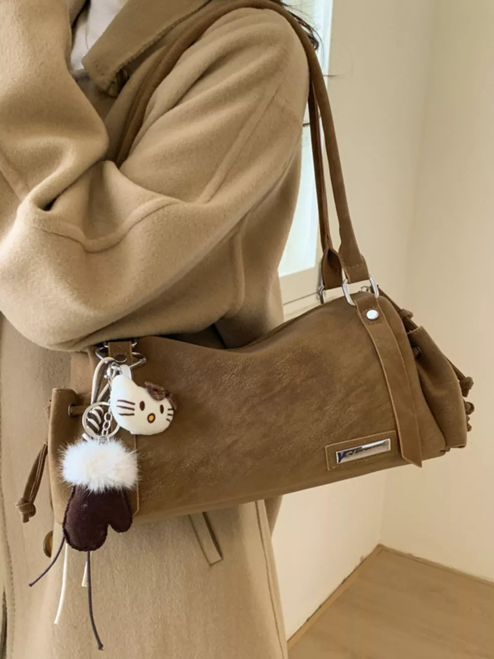 Vintage Lightweight Shoulder Bag in Brown, model styling view