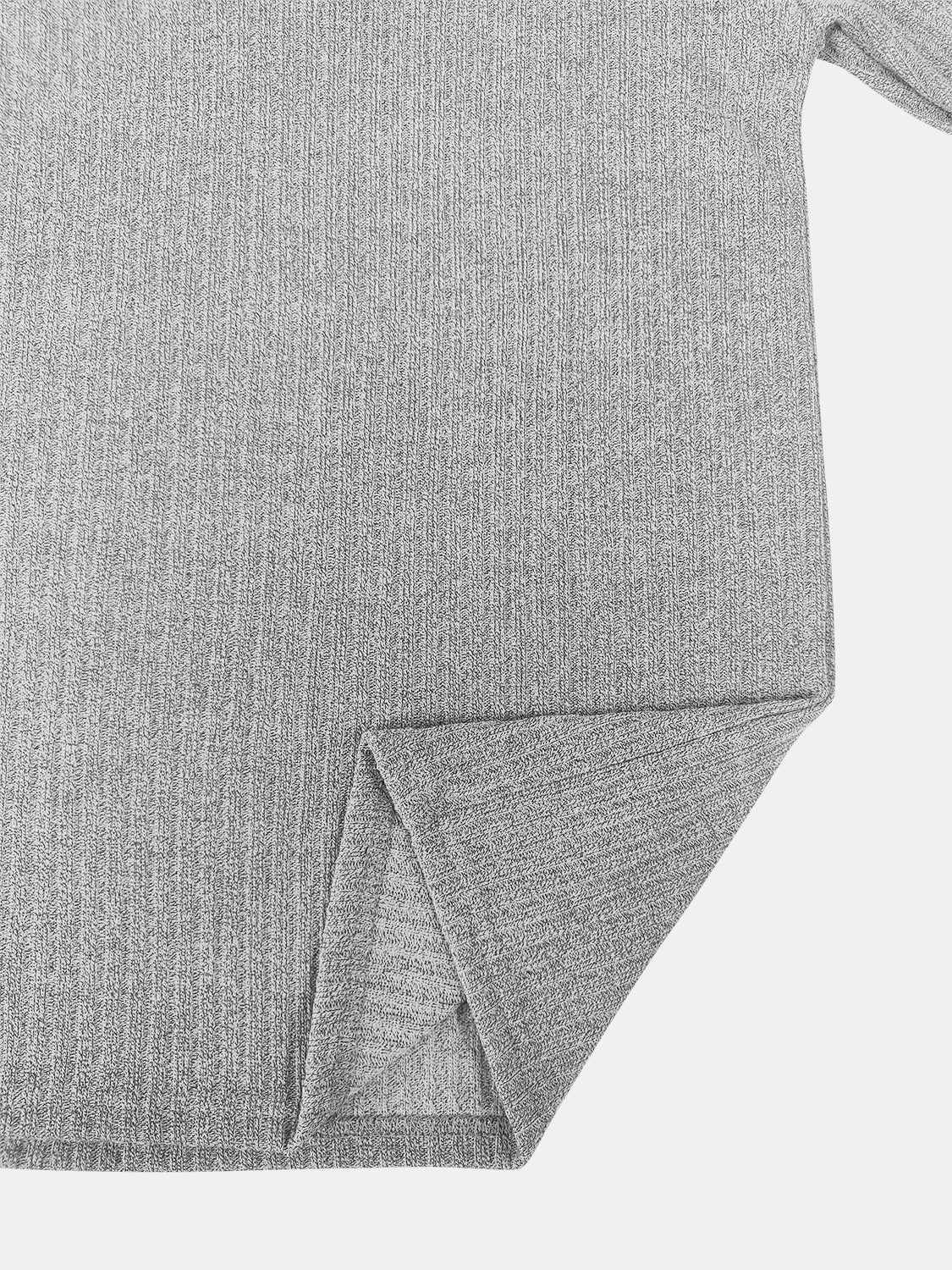 Light Gray ribbed knit pullover sweater with side slit detail