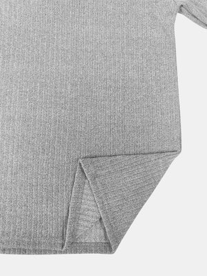 Light Gray ribbed knit pullover sweater with side slit detail