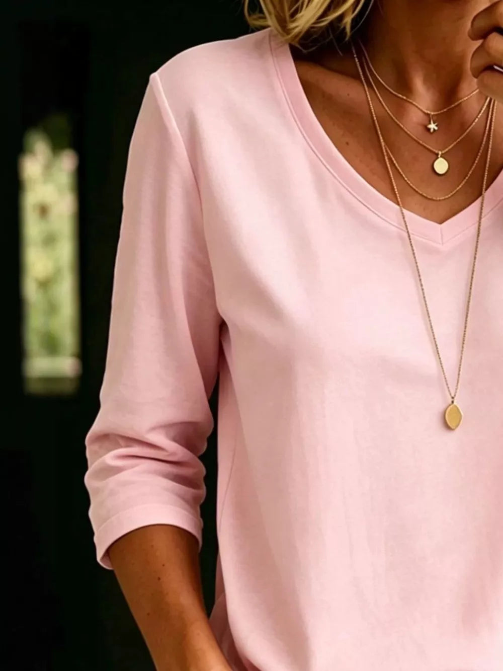 Full Size V-neck 3/4 Sleeve T-shirt Plus Size, product detail