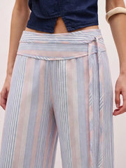 Striped Wide-leg Pants With Tie Waist in Blue, view 14