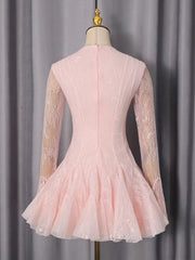 Lace Flare Sleeve Mini Dress in Pink, back view