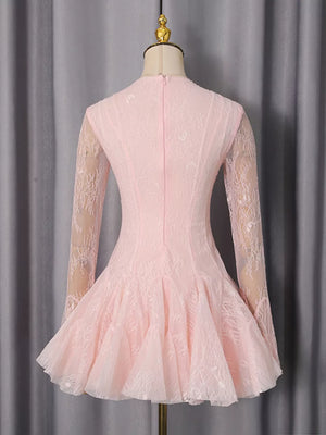 Lace Flare Sleeve Mini Dress in Pink, back view